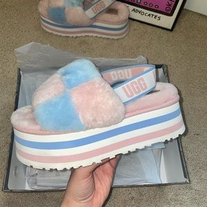 UGG Women's Disco Checker Slides: Pink/Blue/White.